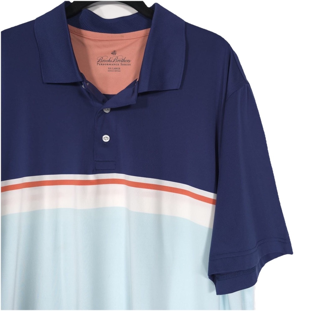 Brooks Brothers Polo Shirt Men's XXL PERFORMANCE SERIES Blue Combo